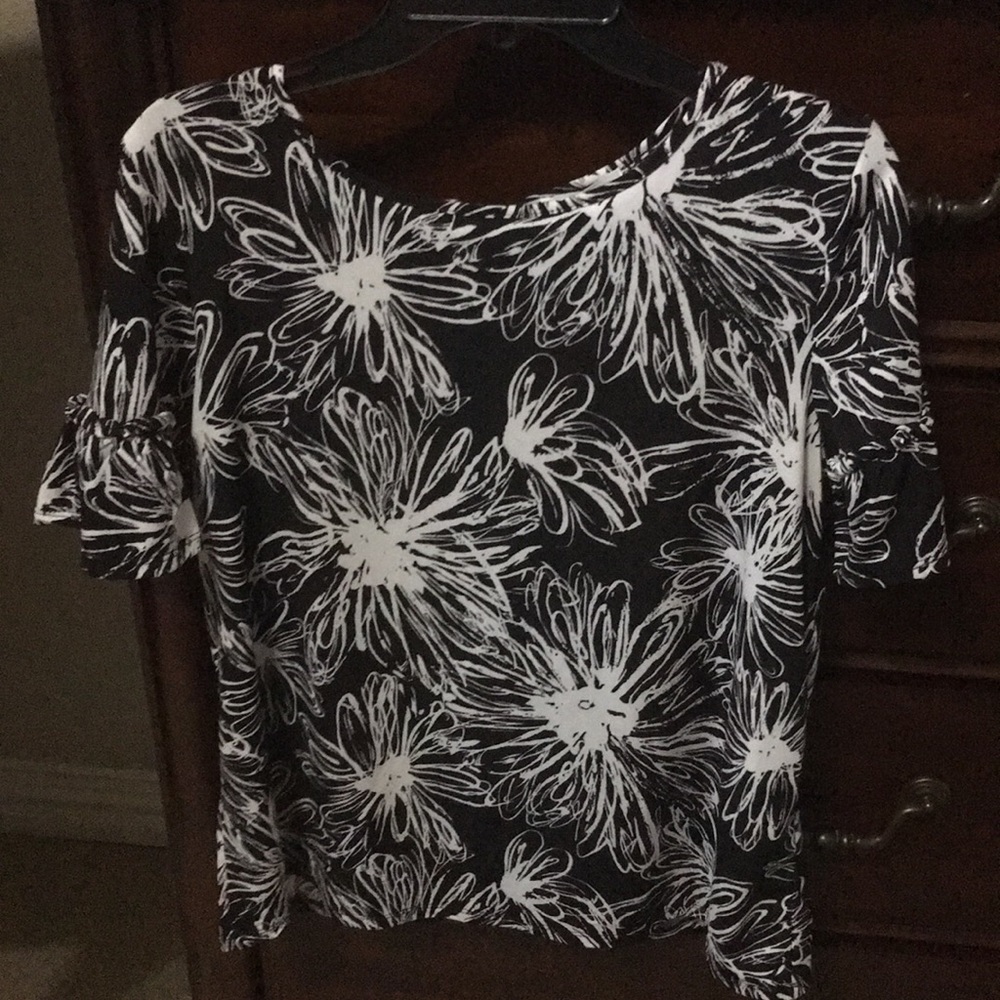 Black and white bell sleeve blouse